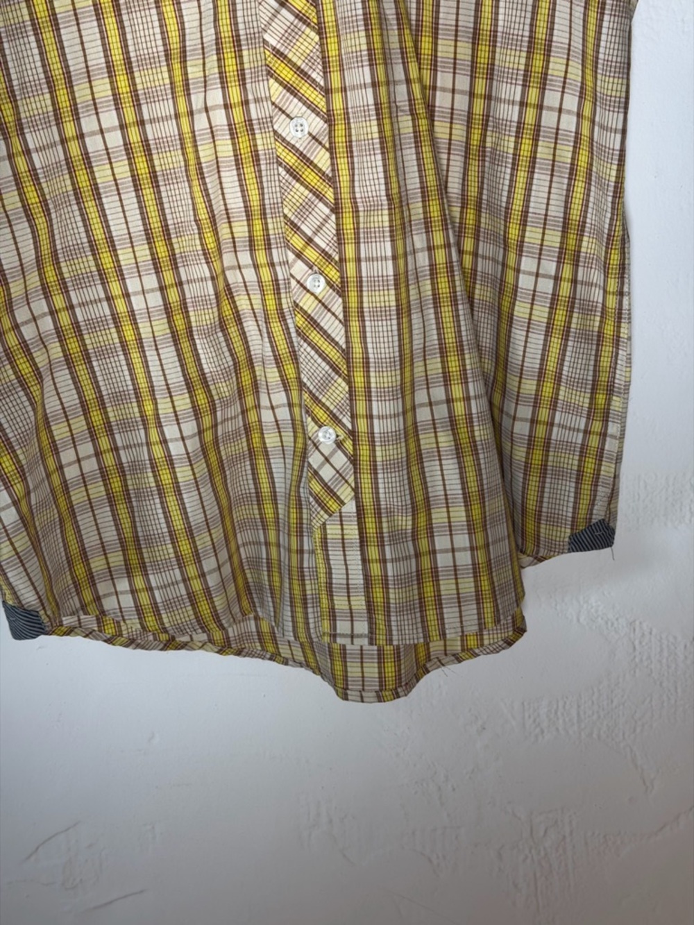 Volcom Men's Yellow and Brown Plaid Short Sleeve Button-Up Shirt - Picture 4 of 16